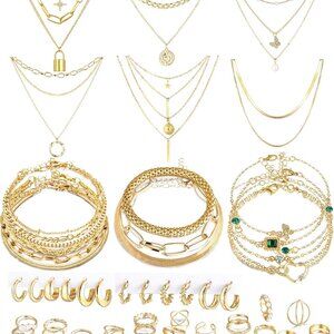 Gold Jewelry Set Stackable Rings Costume Jewelry for Women